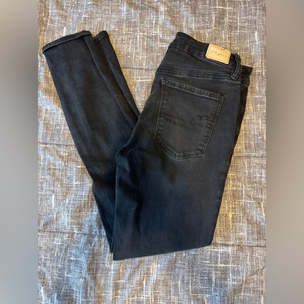American Eagle Next Level Stretch Black Jeans Custom “Grl Pwr” Tag